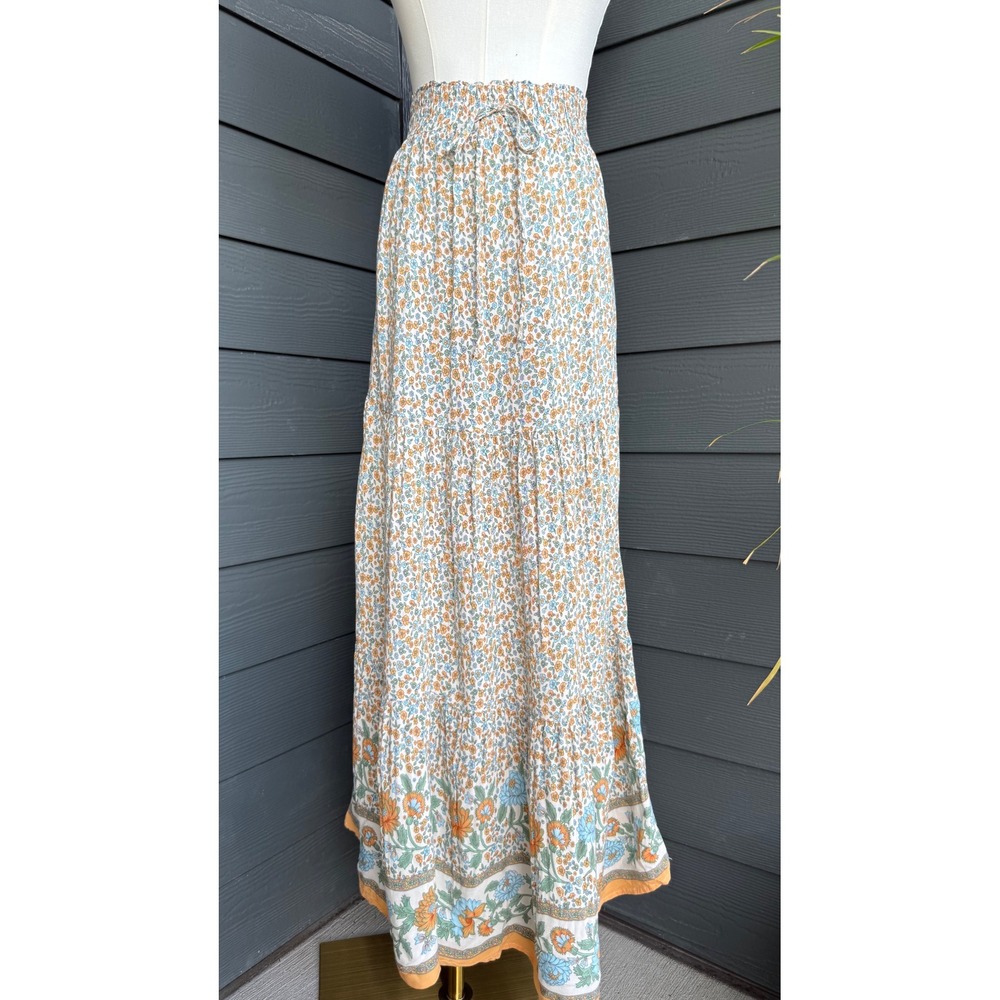 Boho Floral Tiered Maxi Skirt Cottagecore Prairie Festival Women XS/S